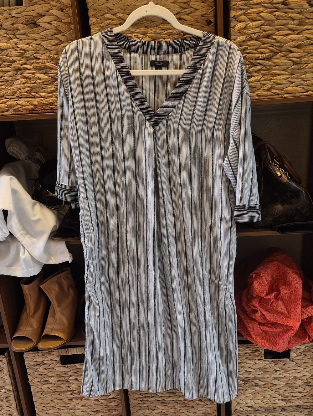 Simply Vera VeraWang Striped Midi Nightgown Black & White Small